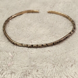 Vintage 925 Sterling Silver Thin Open Cuff Bangle Bracelet Stamped Geometric Dot